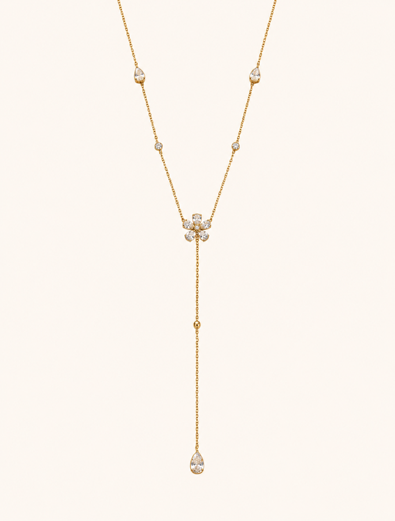 Collier Crystélia, collier doré en acier inoxydable, motif fleur - Mademoiselle Pomponette